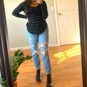 Women's Casual Black and white Striped Long Sleeve